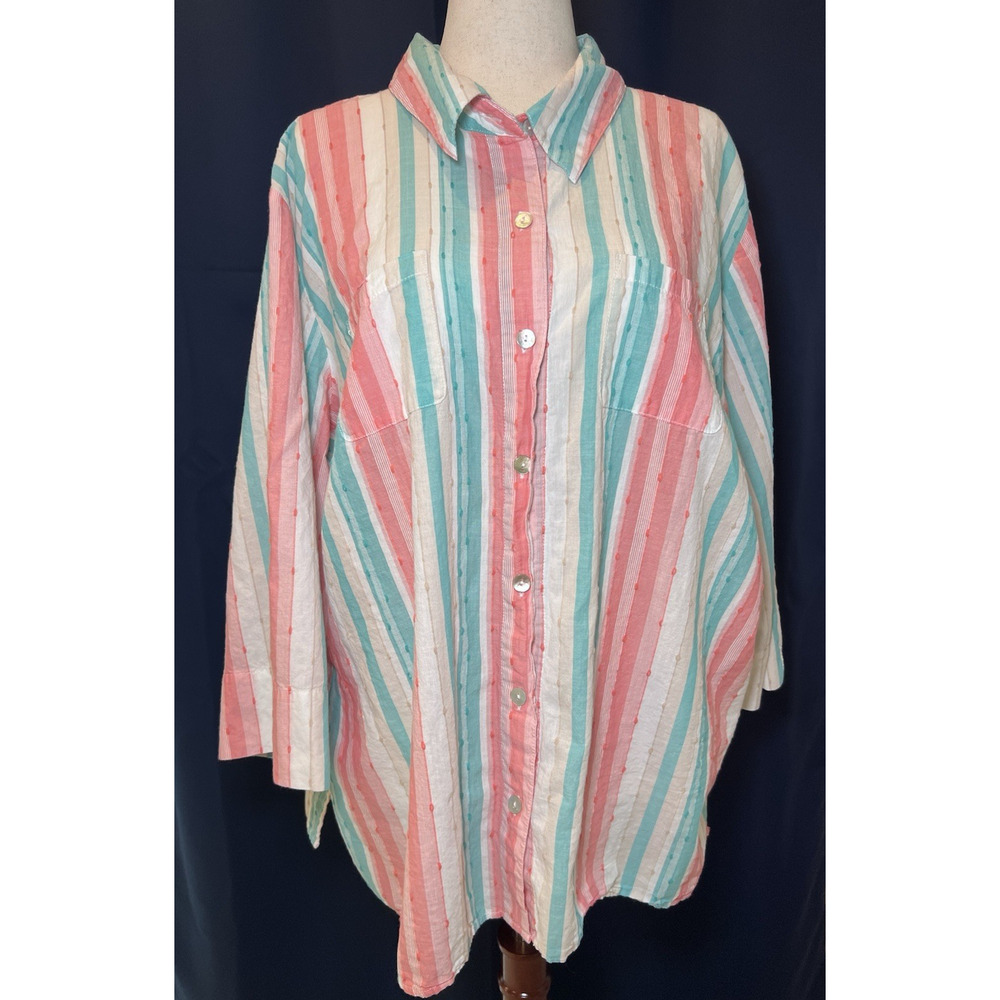 ALFRED DUNNER (3X) Striped Pastel Button Down-Blouse-Cottagecore Grandmacore Y2K